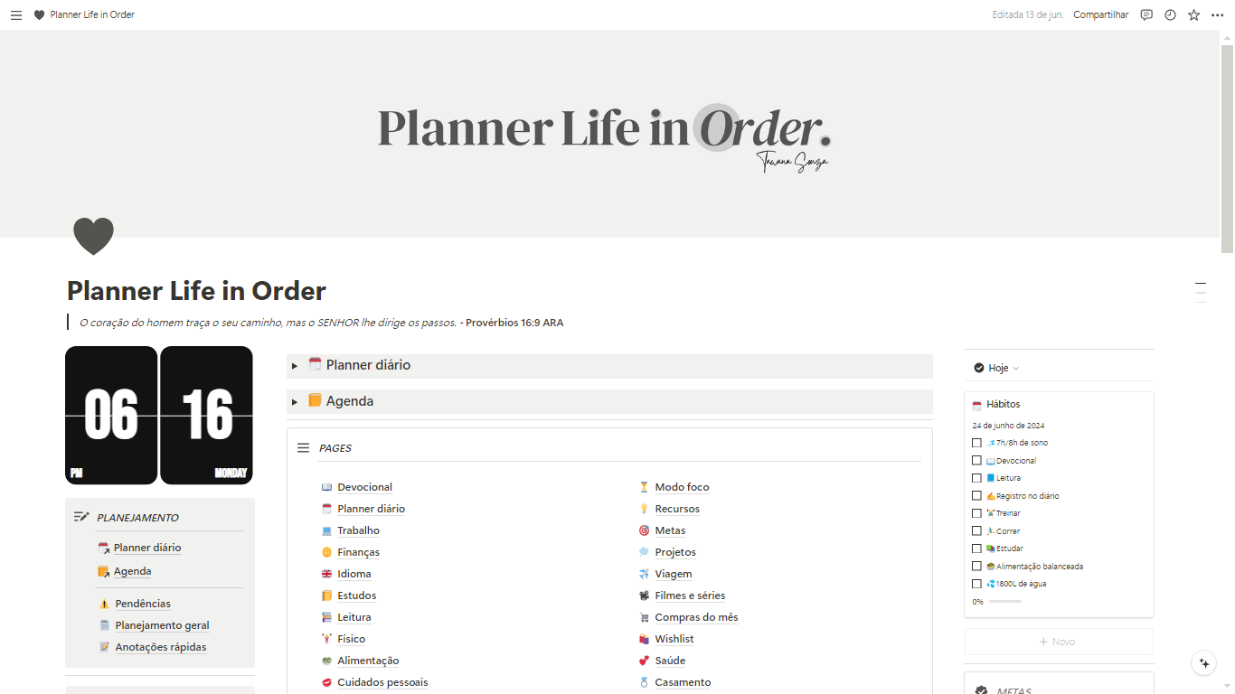 Painel do Planner Life in Order