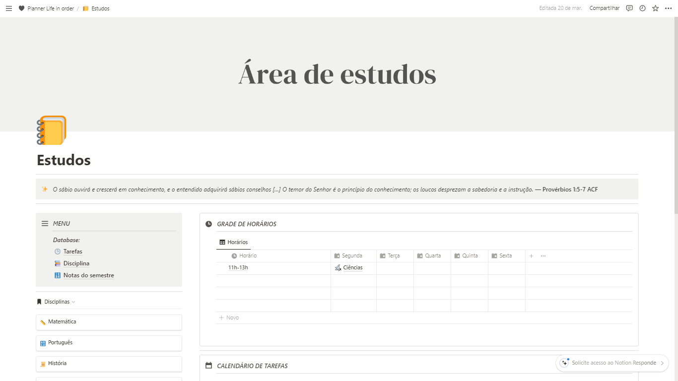 Coloque em ordem seus estudos da escola, faculdade...
