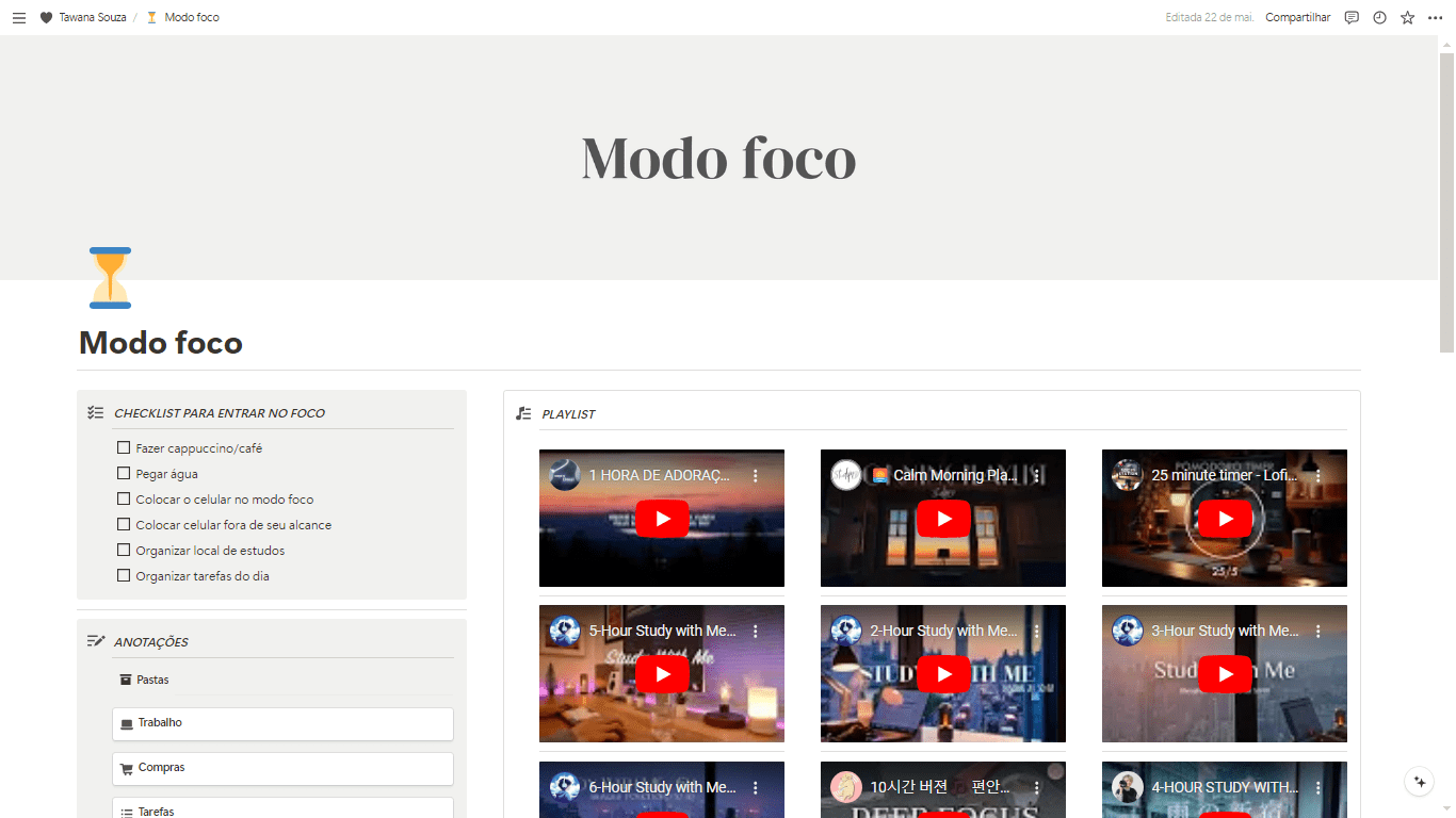 Acesse a página Modo foco para concentração