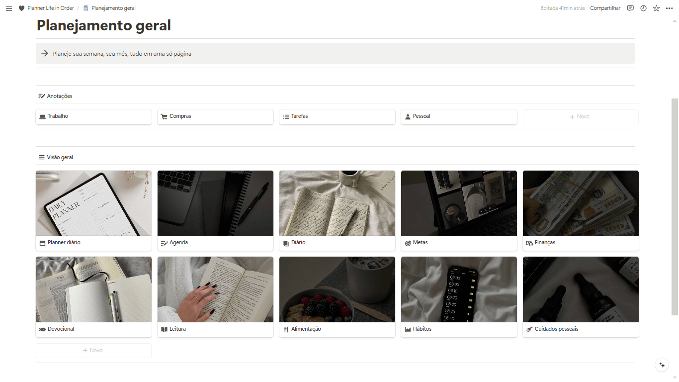 Planeje sua semana de forma completa